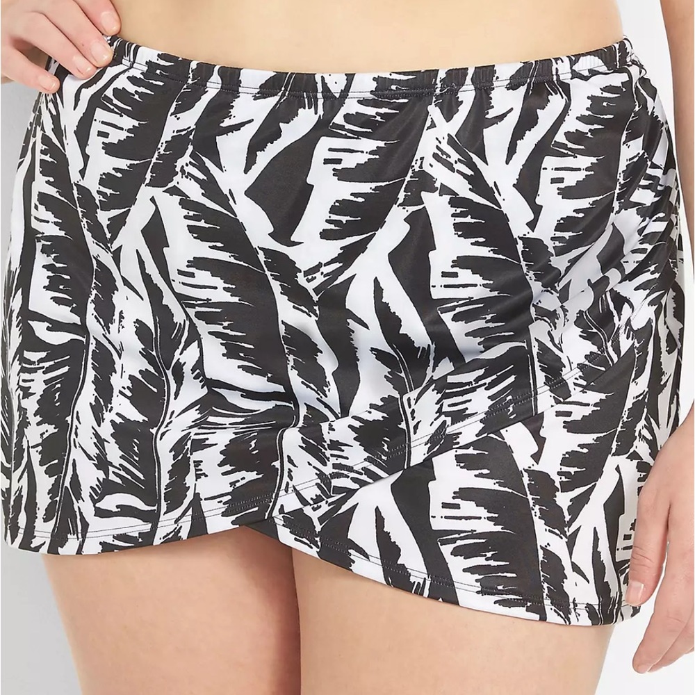 Lane Bryant Cacique Black and White Palm Leaves Swim Skirt